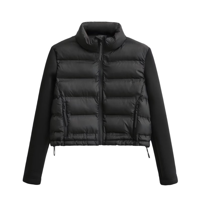 French Chic Patchwork Cotton Jacket Women Black 