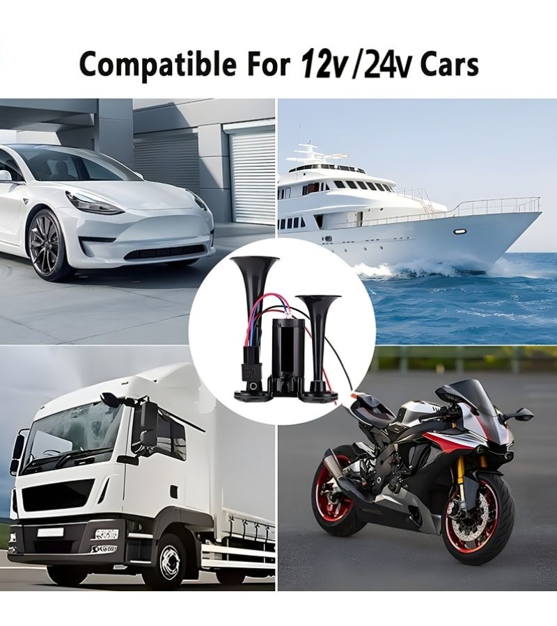 12 24V Ultra Loud Black 4 Tube Integrated Horn Modern Speakers For Boats Motorcycles Cars Clear Sound Signal Whistle - Image 2