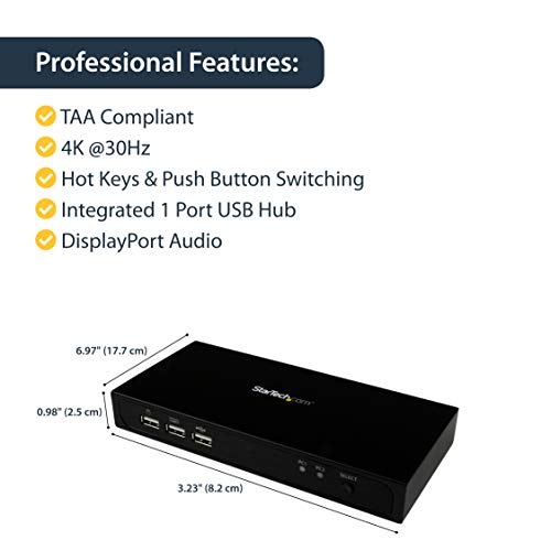 StarTech.com SV231DPU2 2-port DisplayPort KVM Switch with Built-in USB 2.0 Hub - Supports 4K Video Resolution at 30Hz - Ultra HD - Image 2