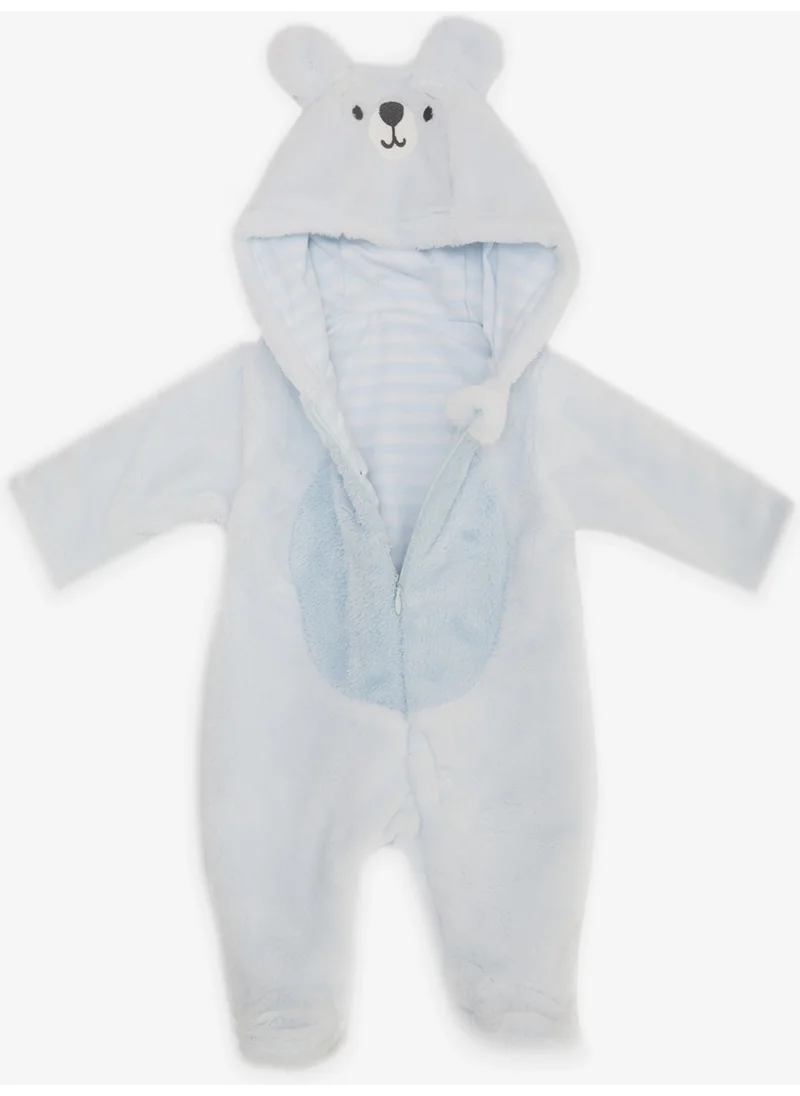 Albimini Boy's Plush Jumpsuit with Lamb Embroidery, Movable Ears, 3-4 Months-6-9 Months, Baby Blue