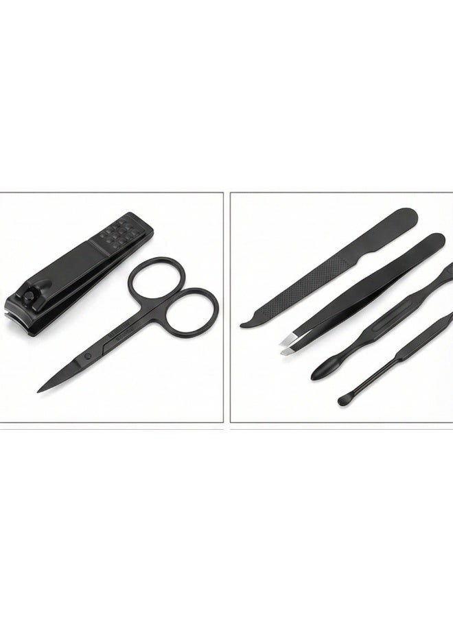 Premium 7-Piece Manicure Set Black Stainless Steel – Professional Pedicure & Grooming Kit with Portable Red Travel Case. Anti-Rust Nail Clippers, Scissors & Tweezers for Men & Women (Matte Black) - Image 5