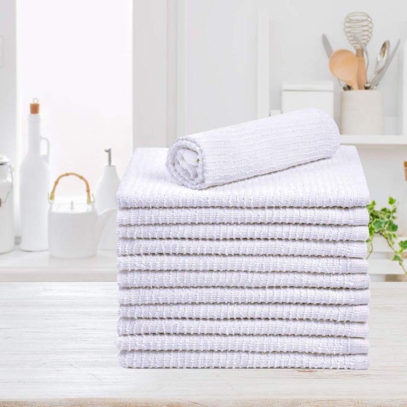 Talvania Bar Mop Towels 16 X19   White Kitchen Bar Towel 12 Pack  100% Cotton Ribbed Cleaning Cloths Rags  Super Absorbent Terry Shop Towels For Home Restaurant Commercial Use - Image 3