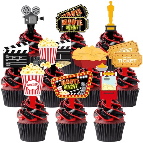 HaPiBiDesign 40 Pcs Movie Night Cupcake Toppers Perfect Party Decorations for Birthdays Hollywood Baby Showers and Themed Cakes - Image 1