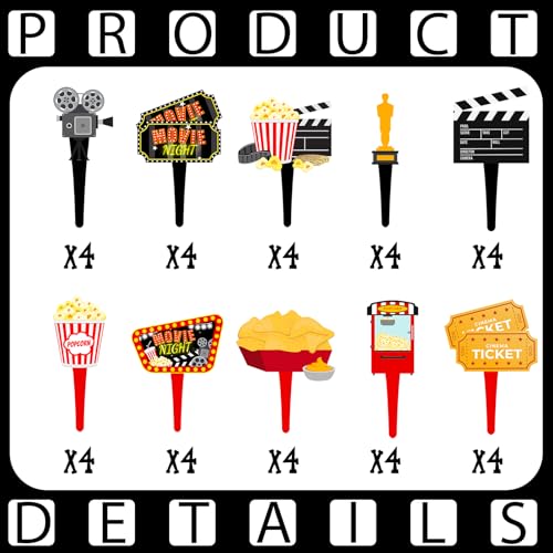 HaPiBiDesign 40 Pcs Movie Night Cupcake Toppers Perfect Party Decorations for Birthdays Hollywood Baby Showers and Themed Cakes - Image 5