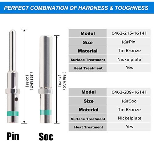 JRready ST6258 DT Connector Solid Contacts Kit Size 16 Terminal KIT 30 PCS Male Pins 046021516141 and 30 PCS Female Sockets 046220916141 for 1416 awg Wire Size - Image 3