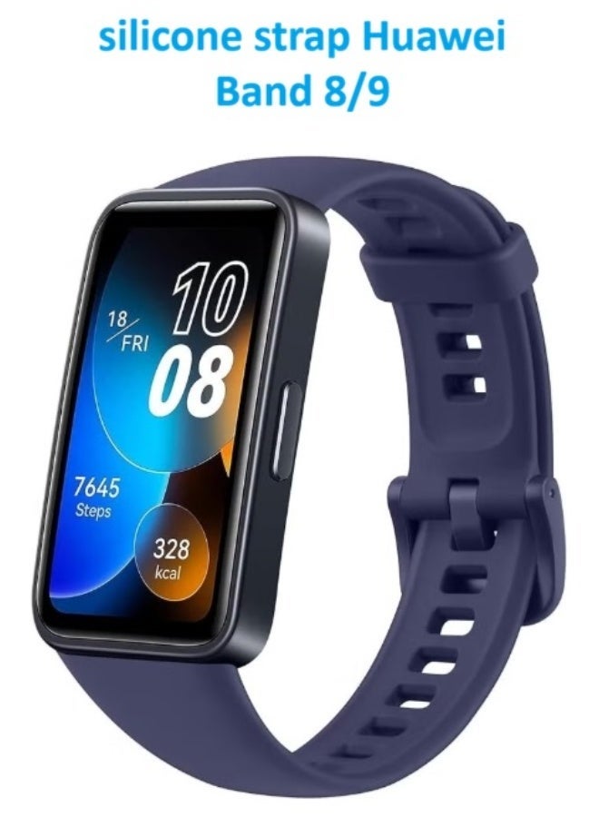 سوار سيليكون ناعم، سوار رياضي بديل مقاوم للماء وجيد التهوية وقابل للتعديل متوافق مع ساعة هواوي باند 8 وباند 9 - ازرق غامق - Image 1