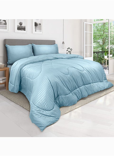 Down Alternative Comforter  Set -Ultra Soft Brushed Stripe Microfiber Fabric, 200GSM Soft Fibersheet Filling, Size : King  240 x 260cm , Color: Aqua