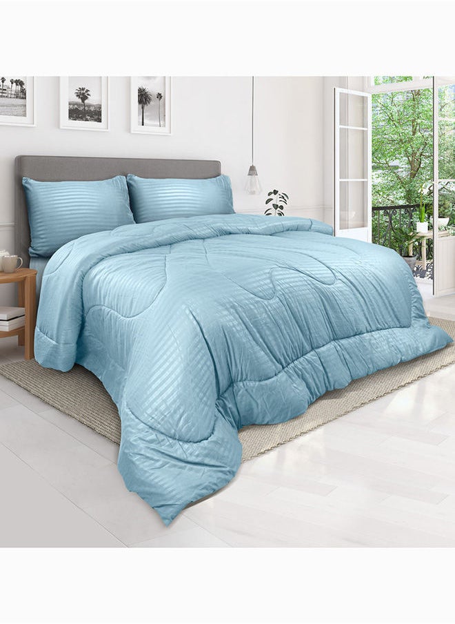 Hotel Linen Klub Down Alternative Comforter  Set -Ultra Soft Brushed Stripe Microfiber Fabric, 200GSM Soft Fibersheet Filling, Size : King  240 x 260cm , Color: Aqua  - Image 1