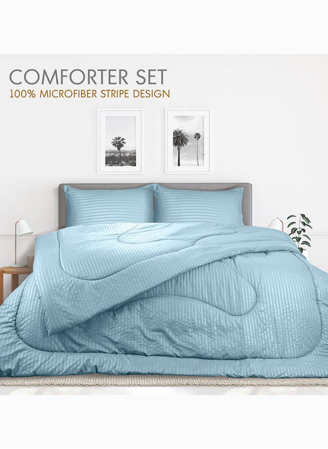 Hotel Linen Klub Down Alternative Comforter  Set -Ultra Soft Brushed Stripe Microfiber Fabric, 200GSM Soft Fibersheet Filling, Size : King  240 x 260cm , Color: Aqua  - Image 2