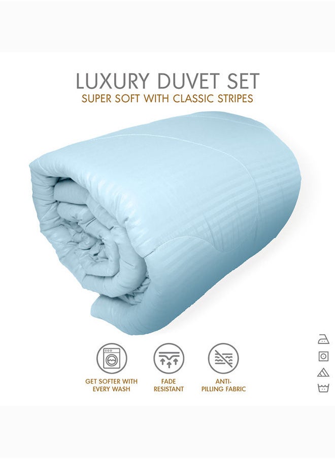 Down Alternative Comforter  Set -Ultra Soft Brushed Stripe Microfiber Fabric, 200GSM Soft Fibersheet Filling, Size : King  240 x 260cm , Color: Aqua