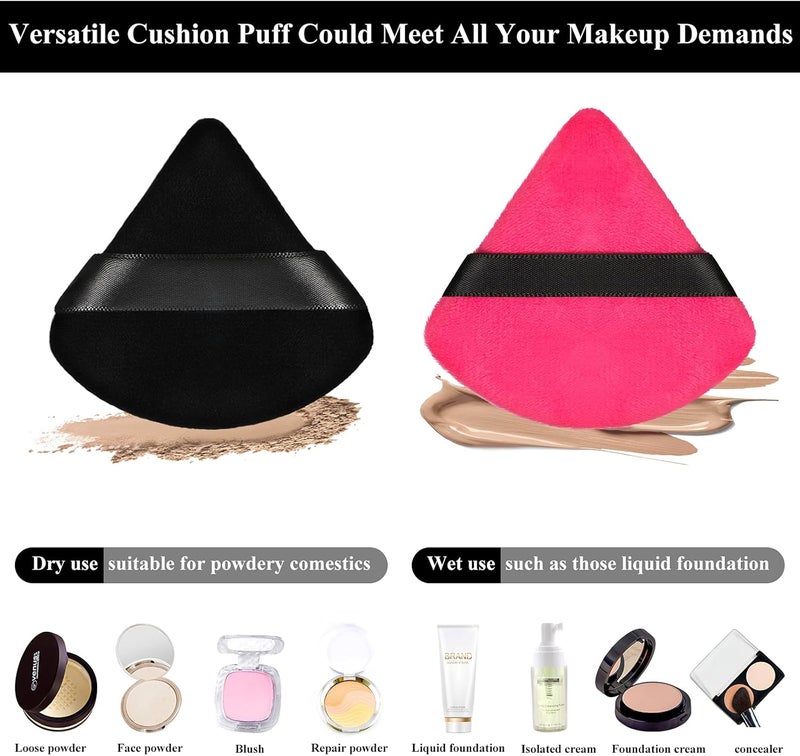 Maitys 12 Pieces Powder Puff Triangle Face Makeup Cosmetic for Loose Powder Soft Body Washable Reusable Foundation Sponge Mineral Wet Dry Makeup Tool(Black, Rose Red, Small) - Image 3