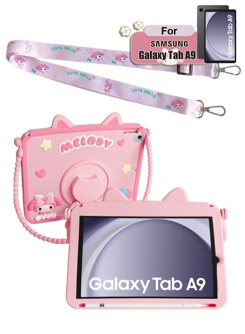 Cartoon protector for Samsung Galaxy Tab A9 8.7-inch tablet Cases with Pencil Holder Handle Stand Shoulder Straps Cute Cartoon Girly Teens Tablet Cover for Samsung Galaxy Tab A9 - Image 1
