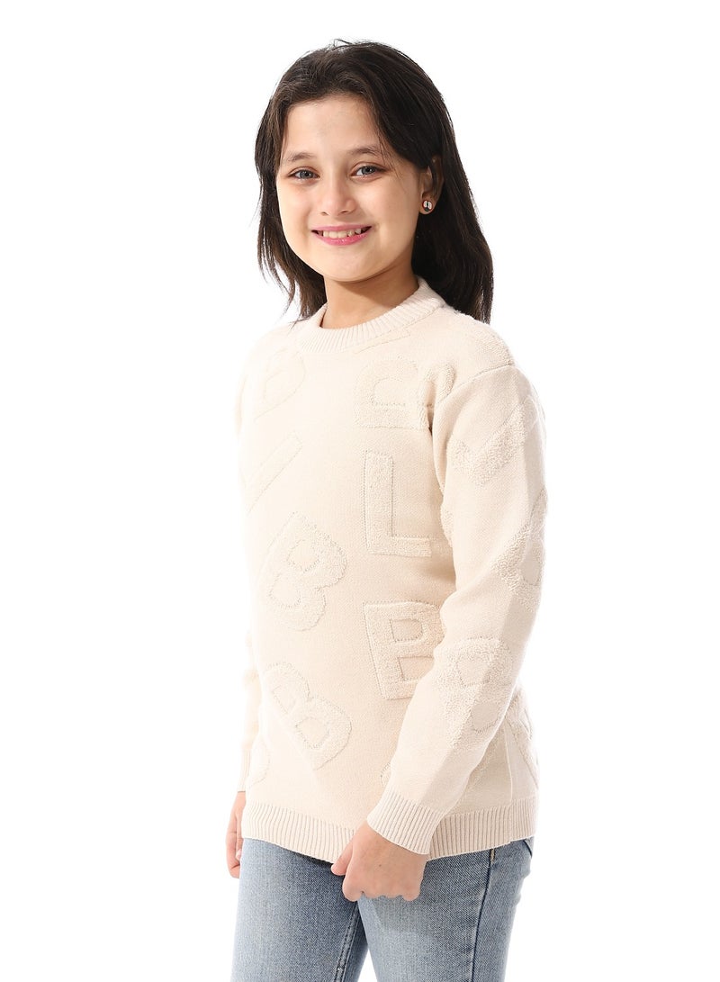 Andora Alphabet Ribbed Trims Round-Neck Pullover_Light Beige - Image 2