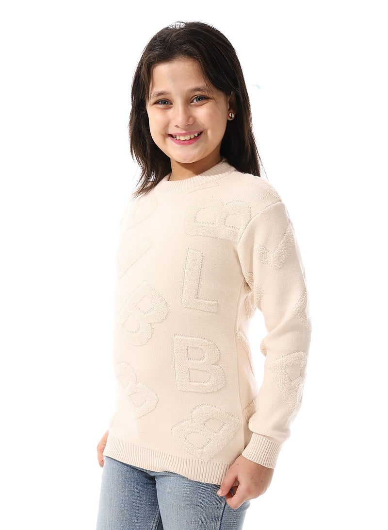 Andora Alphabet Ribbed Trims Round-Neck Pullover_Light Beige - Image 5