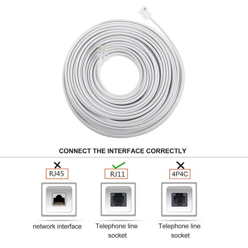 Telephone Extension Cord 4-core Rj11 Landline Cable 20m White Phone Connecting Wire for Home and Office Landline Phones - Image 5