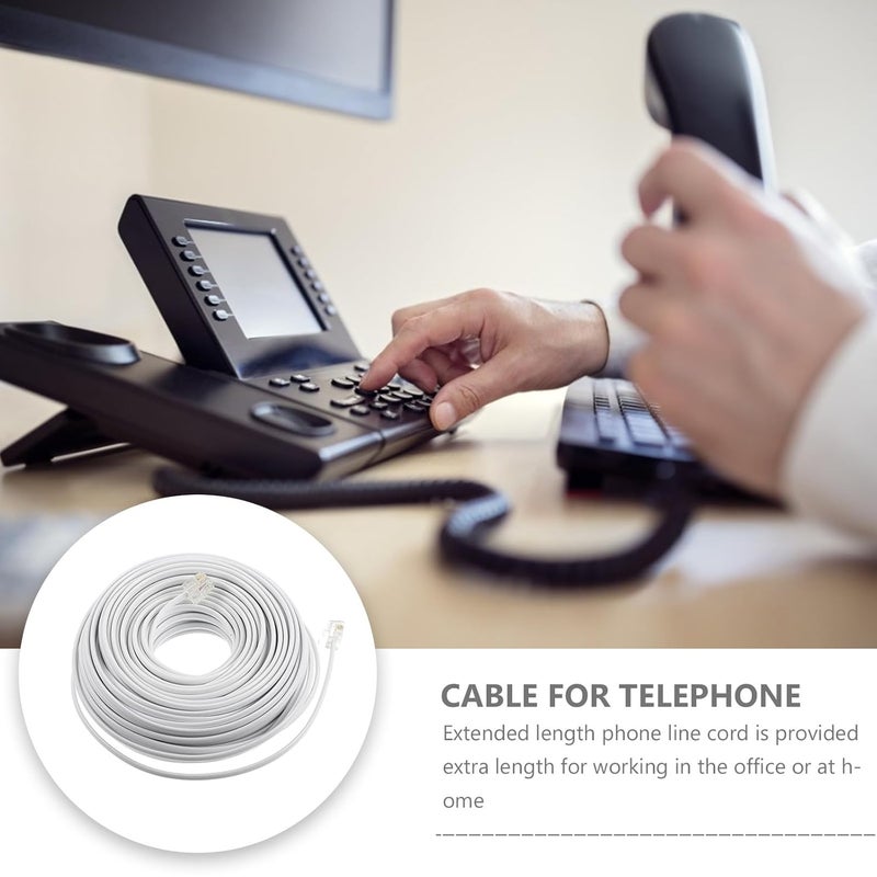 Telephone Extension Cord 4-core Rj11 Landline Cable 20m White Phone Connecting Wire for Home and Office Landline Phones - Image 3