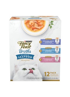 Fancy Feast Y Feast Lickable Wet Cat Food Broth Complement Classics Collection Variety Pack  (Pack Of 12) 1.4 Oz. Pouches  - Image 1