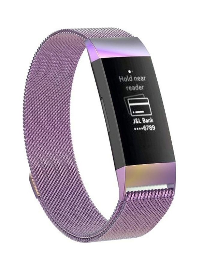 NIBEMINENT Replacement Stainless Steel Magnet Wrist Strap For Fibit Charge 4 Purple/Gold - Image 1