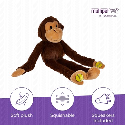 Multipet Swingin' Safari Monkey Dog Plush Toy - Squeaky Dog Toy for All Dogs - Extra Soft Plush Dog Toy - Stuffed Animal Dog Toy for Cuddling & Playing - Cute Dog Pet Toy (27”, Brown, 5 Squeakers) - Image 3