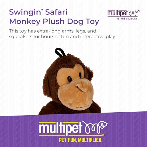 Multipet Swingin' Safari Monkey Dog Plush Toy - Squeaky Dog Toy for All Dogs - Extra Soft Plush Dog Toy - Stuffed Animal Dog Toy for Cuddling & Playing - Cute Dog Pet Toy (27”, Brown, 5 Squeakers) - Image 2