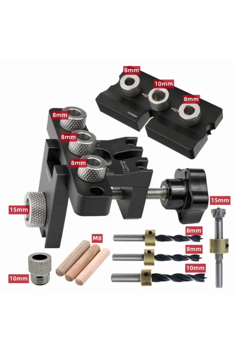 مجموعة ديلوكس شاملة لتركيب وتد التثبيت، تتضمن 3 في 1 أداة رئيسية لتركيب وتد التثبيت، ودليل حفر ثقوب الخشب.