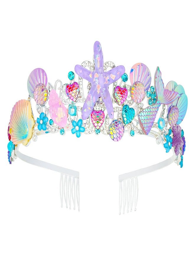 CAVETEE Mermaid Birthday Crown, Mermaid Rhinestones Tiara Mermaid Party Tiara Birthday Party Crown for Women, Party Favor Hair Accessories for Birthday Prom Theme Party Halloween, Pink - Image 1