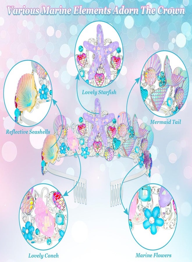 CAVETEE Mermaid Birthday Crown, Mermaid Rhinestones Tiara Mermaid Party Tiara Birthday Party Crown for Women, Party Favor Hair Accessories for Birthday Prom Theme Party Halloween, Pink - Image 3