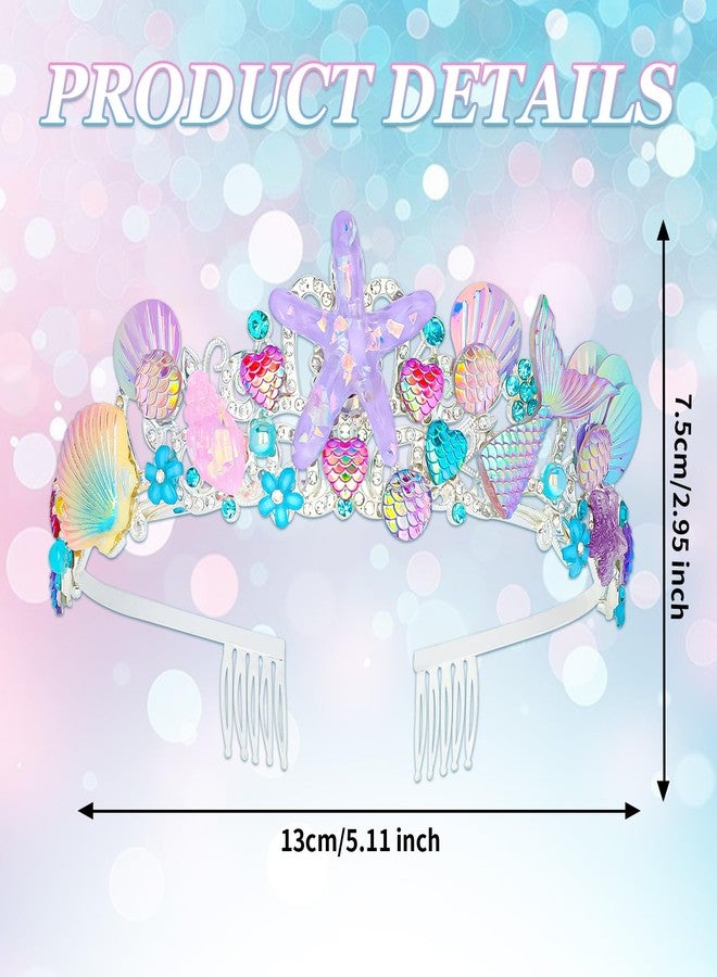 CAVETEE Mermaid Birthday Crown, Mermaid Rhinestones Tiara Mermaid Party Tiara Birthday Party Crown for Women, Party Favor Hair Accessories for Birthday Prom Theme Party Halloween, Pink - Image 2