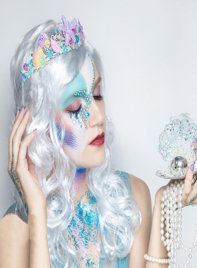 CAVETEE Mermaid Birthday Crown, Mermaid Rhinestones Tiara Mermaid Party Tiara Birthday Party Crown for Women, Party Favor Hair Accessories for Birthday Prom Theme Party Halloween, Pink - Image 4