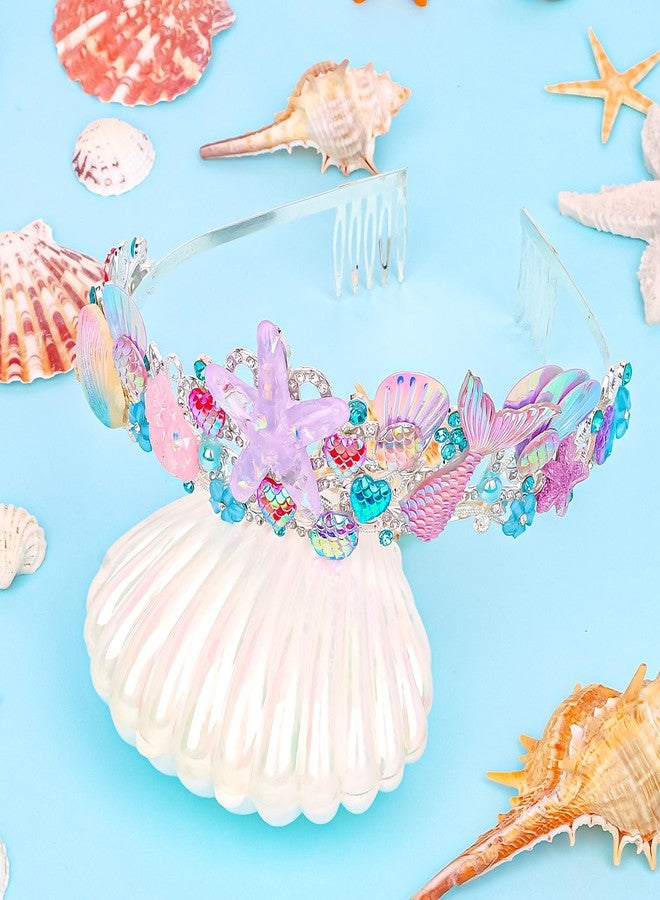 CAVETEE Mermaid Birthday Crown, Mermaid Rhinestones Tiara Mermaid Party Tiara Birthday Party Crown for Women, Party Favor Hair Accessories for Birthday Prom Theme Party Halloween, Pink - Image 5