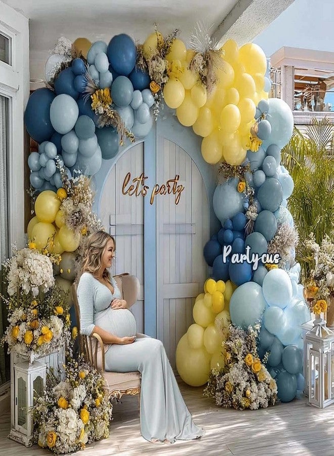 Partycus Dusty Blue Yellow Balloon Arch Kit Double Stuffed Dark Pastel Blue Light Yellow Pearl Balloon Garland for Birthday Bridal Wedding Baby Shower Lemon Summer Party Decoration - Image 2