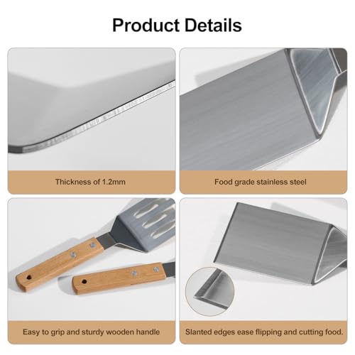 Lvrzng Stainless Steel Spatula Set, 2 Pcs Metal Spatulas for Kitchen Use, Professional Metal Spatula for Cast Iron Skillet with Wooden Handle, Ideal Choice for Making Desserts, Pancakes, Eggs, and BBQ - Image 5