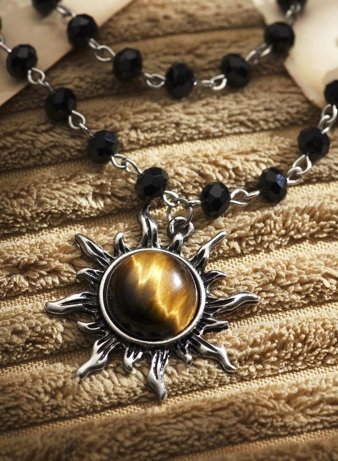 Sacina Gothic Emo Grunge Sun Necklace, Sun Pendant, Black Bead Choker, Gothic Necklace, Goth Choker, Halloween Christmas Jewelry Gift for Women - Image 5