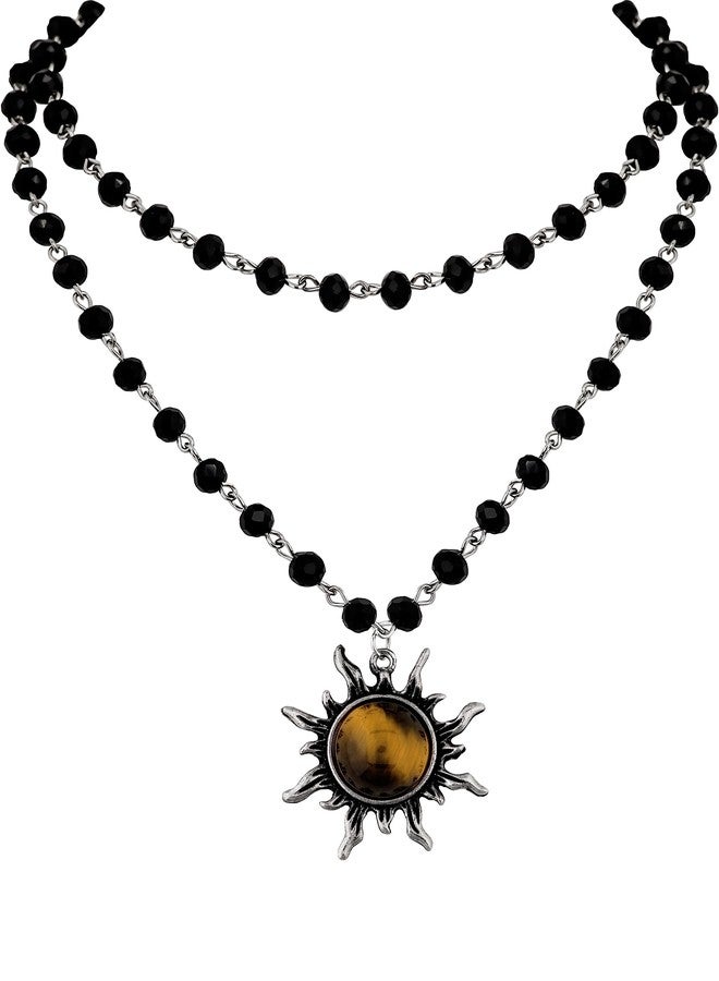 Sacina Gothic Emo Grunge Sun Necklace, Sun Pendant, Black Bead Choker, Gothic Necklace, Goth Choker, Halloween Christmas Jewelry Gift for Women - Image 1