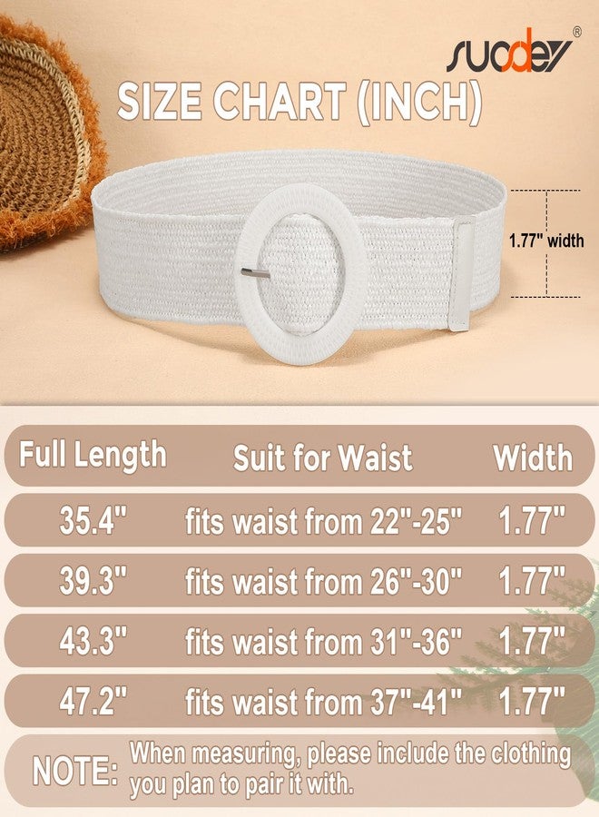 SUOSDEY Straw Woven stretchy Waist Belt for Women Dresses,Wide Boho Braided Elastic Belt with Round Buckle, 05-white, fits waist from 28"-32" - Image 4