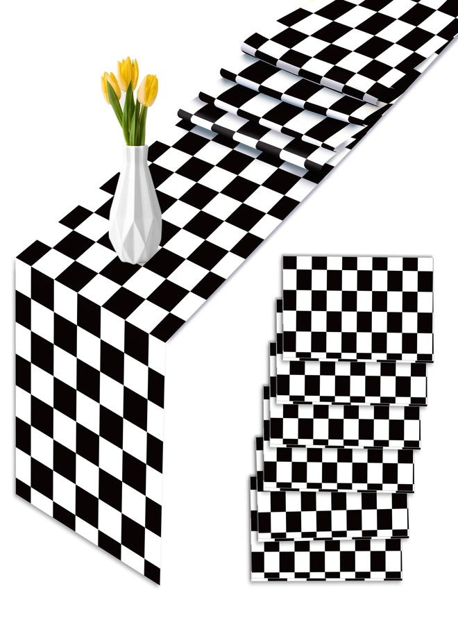 MOZUI 6 Pcs Plastic Race Car Table Runners - 14x108 Inch Black & White Checkered Table Runners Racetrack Road Table Cloths for Racing Theme Birthday Party, Disposable Waterproof Party Supplies - Image 5