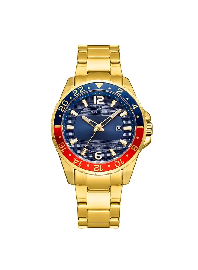 كينيث سكوت Kenneth Scott Men's Japan Seiko/AL32 Movement Watch, Analog Display and Stainless Steel Strap - K22041-GBGN, Gold