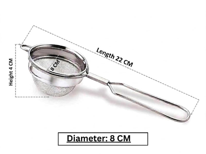 Vipron Stainless Steel Tea Strainer Set of 3 (8 cm) Fine Mesh Chai Chhalni – Tea & Coffee Filter, Juice and Oil Strainer with Durable Handle, Rust Proof Kitchen Strainer for Smooth Brewing - Image 3