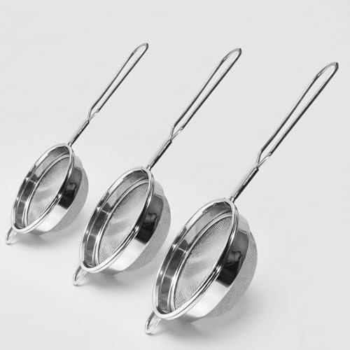 Vipron Stainless Steel Tea Strainer Set of 3 (8 cm) Fine Mesh Chai Chhalni – Tea & Coffee Filter, Juice and Oil Strainer with Durable Handle, Rust Proof Kitchen Strainer for Smooth Brewing - Image 1