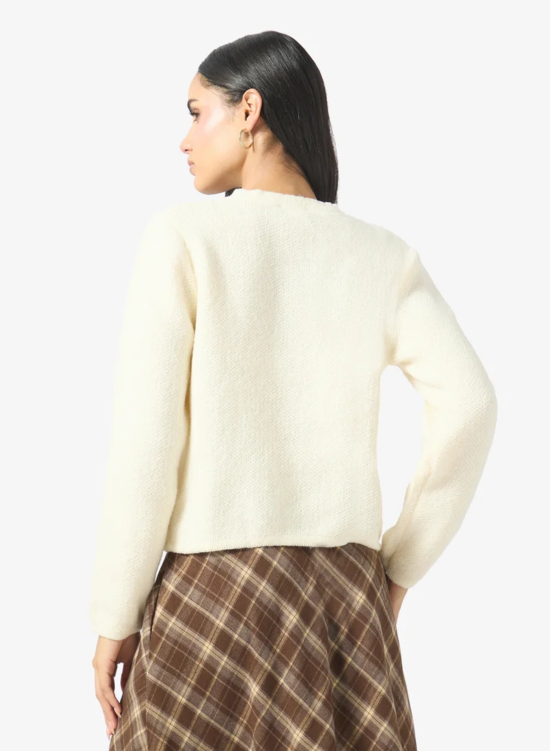 Ginger Classic Fine Knit Cardigan with Golden Accent