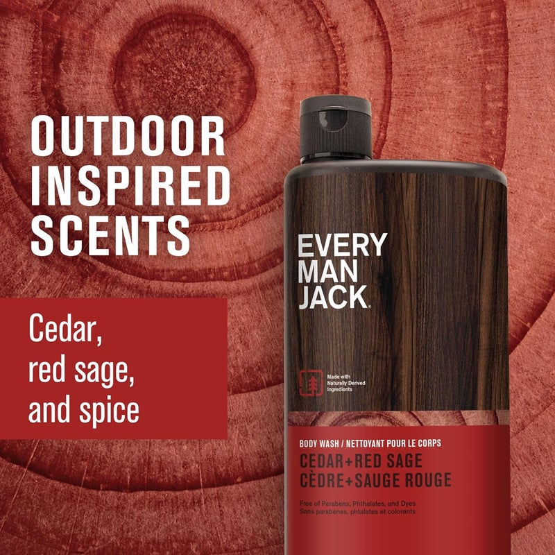 Every Man Jack Nourishing Cedar Red Sage Mens Body Wash for All Skin Types Naturally Derived Ingredients Cleanse and Hydrate Skin with Coconut and Glycerin 24oz 2 Bottles - Image 3