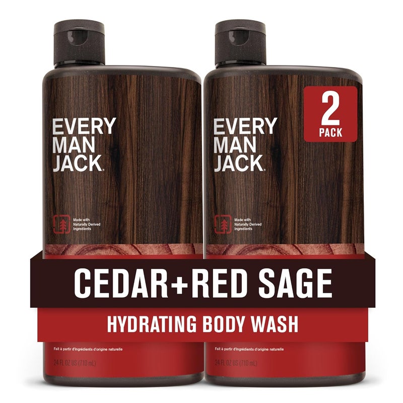 Every Man Jack Nourishing Cedar Red Sage Mens Body Wash for All Skin Types Naturally Derived Ingredients Cleanse and Hydrate Skin with Coconut and Glycerin 24oz 2 Bottles - Image 1