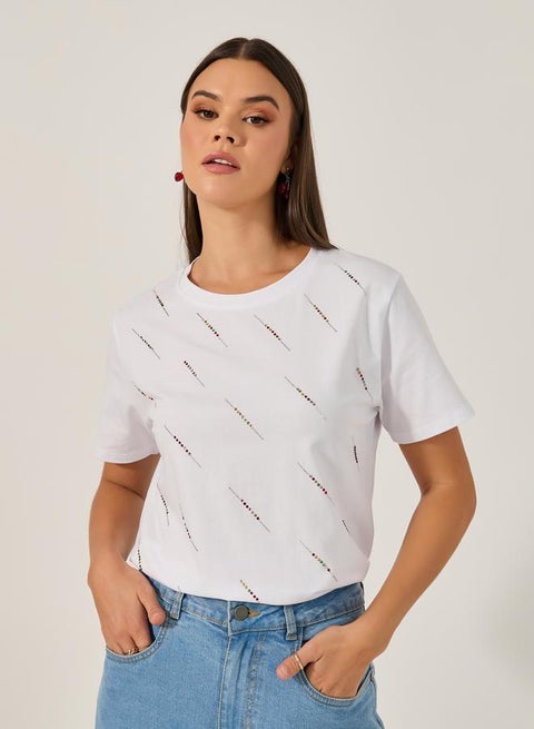 Round Neck Embellished Short Sleeve Regular T-Shirt