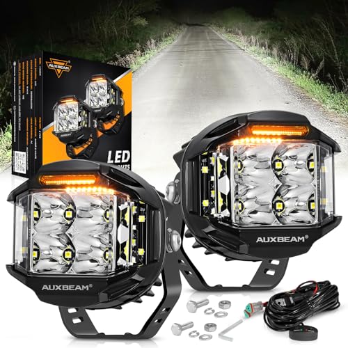 Auxbeam V-MAX Series 4in 92W Round LED Pods Wide Angle LED Kit, Side Shooter LED Offroad Driving Light with DRL, 270° Combo Beam Pattern Universal Auxiliary Light for Truck ATV Wrangler Ford Pickup - Image 1