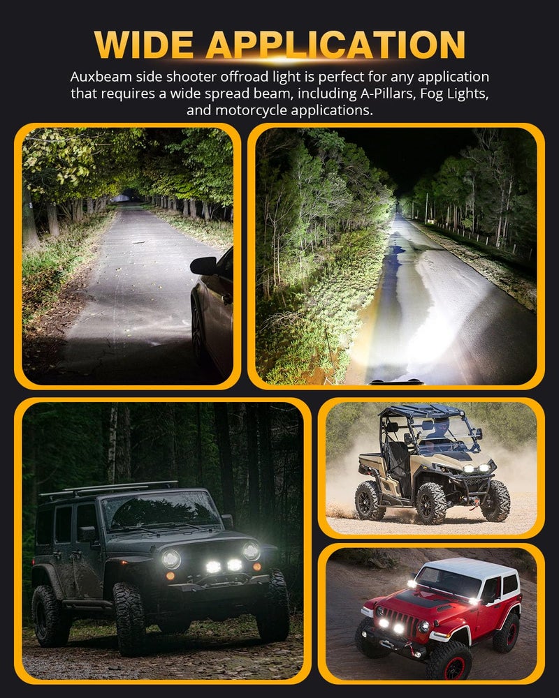 Auxbeam V-MAX Series 4in 92W Round LED Pods Wide Angle LED Kit, Side Shooter LED Offroad Driving Light with DRL, 270° Combo Beam Pattern Universal Auxiliary Light for Truck ATV Wrangler Ford Pickup - Image 5