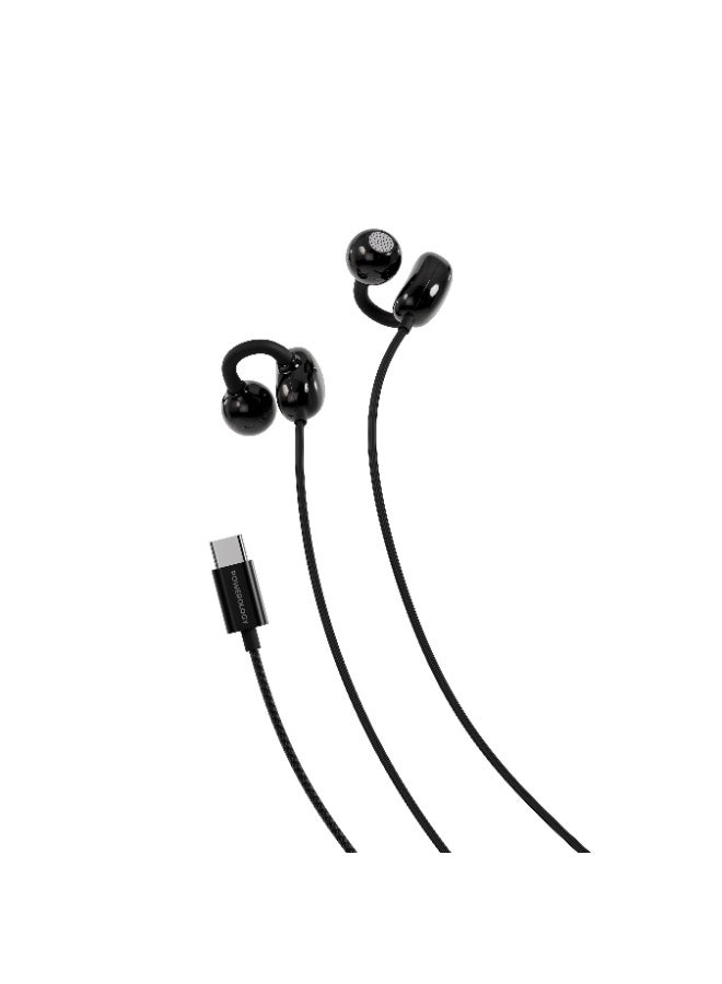 Powerology Earhook USB-C Wired Earphones Built-in Microphone / Wired Headphone - Black - Image 1