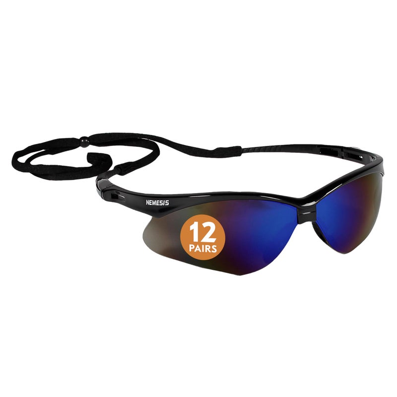 Kleenguardv30 Nemesissafety Glasses (14481)  Blue Lenses With Mirror Coating  Black Frame  Unisex Eyewear For Men And Women (12 Pairs/Case) - Image 1