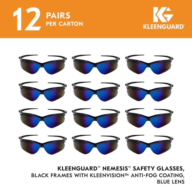 Kleenguardv30 Nemesissafety Glasses (14481)  Blue Lenses With Mirror Coating  Black Frame  Unisex Eyewear For Men And Women (12 Pairs/Case) - Image 2