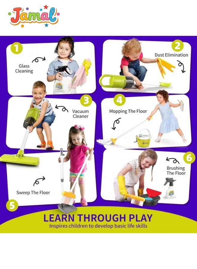 Jamal Kids Cleaning Toy Set, Pretend Play Home Cleaning Playset Incl：Electric Toy Vacuum, Broom and Dustpan Set, Mop,Duster and More,Cleaning Tools Toys for Boys and Girls. - Image 3