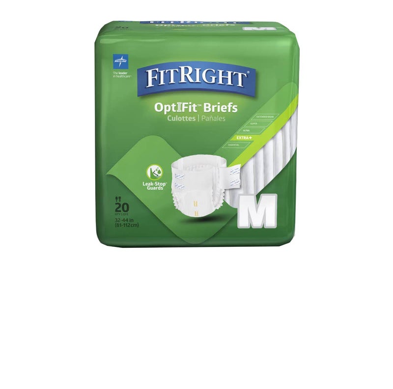 FitRight Adult Diapers, Extra+ Heavy Absorbency, M (Waist Size 32in-44in), 20 Count, OptiFit Incontinence Briefs for Men and Women, Disposable, Moisture-Wicking, Leak Protection, - Image 1
